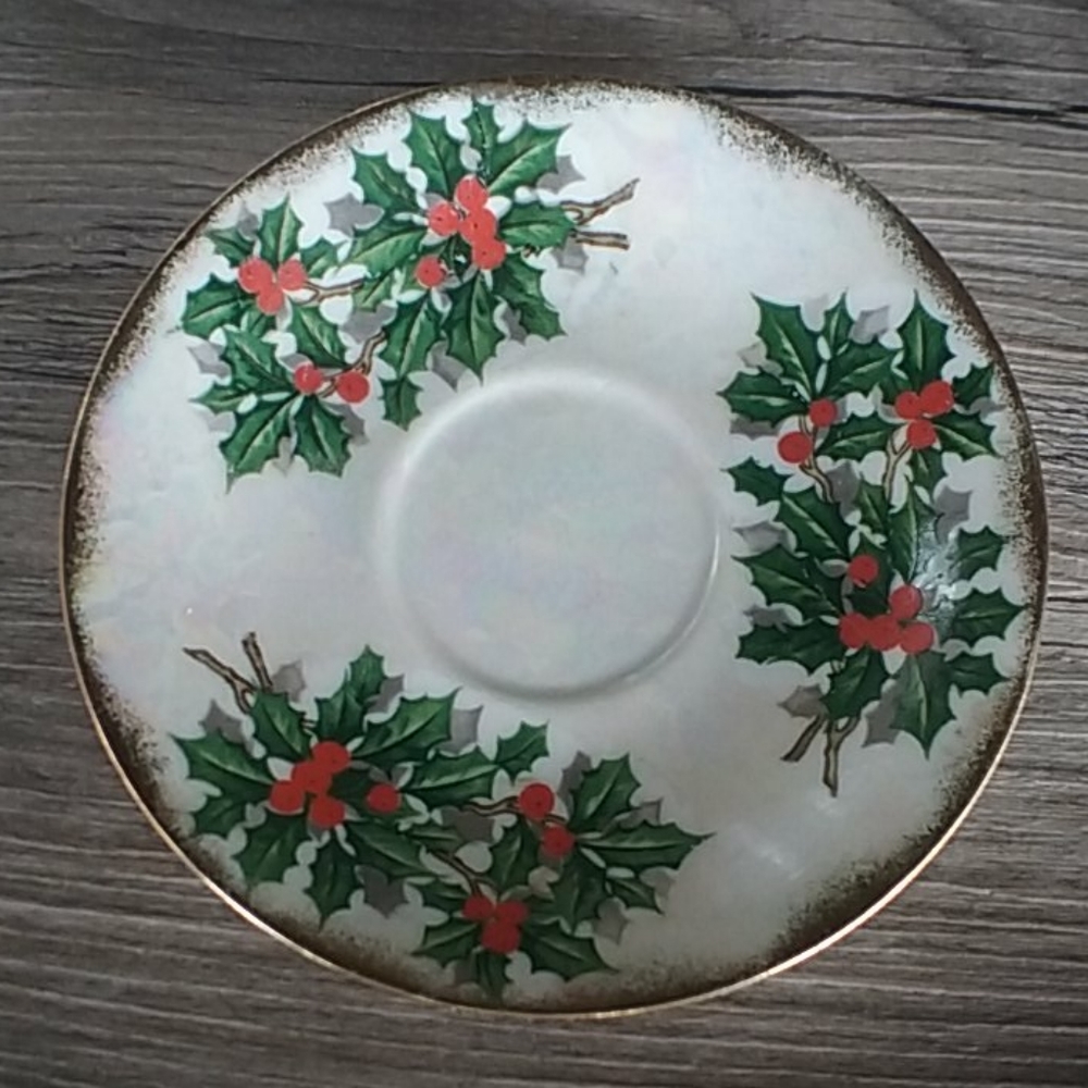 Vintage Ucagco Christmas Holly Saucer
